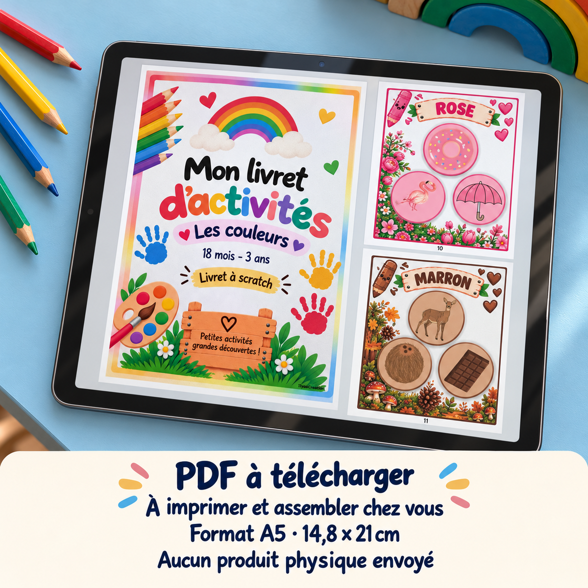 Livret Les couleurs PDF à télécharger et imprimer au format A5 14,8 × 21 cm, aucun produit physique envoyé