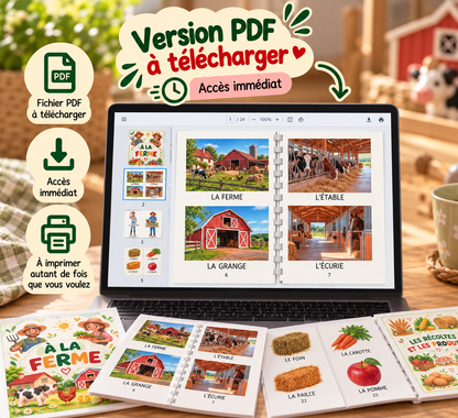 Version PDF à télécharger de Mon imagier La ferme Mes premiers mots, aperçu sur ordinateur