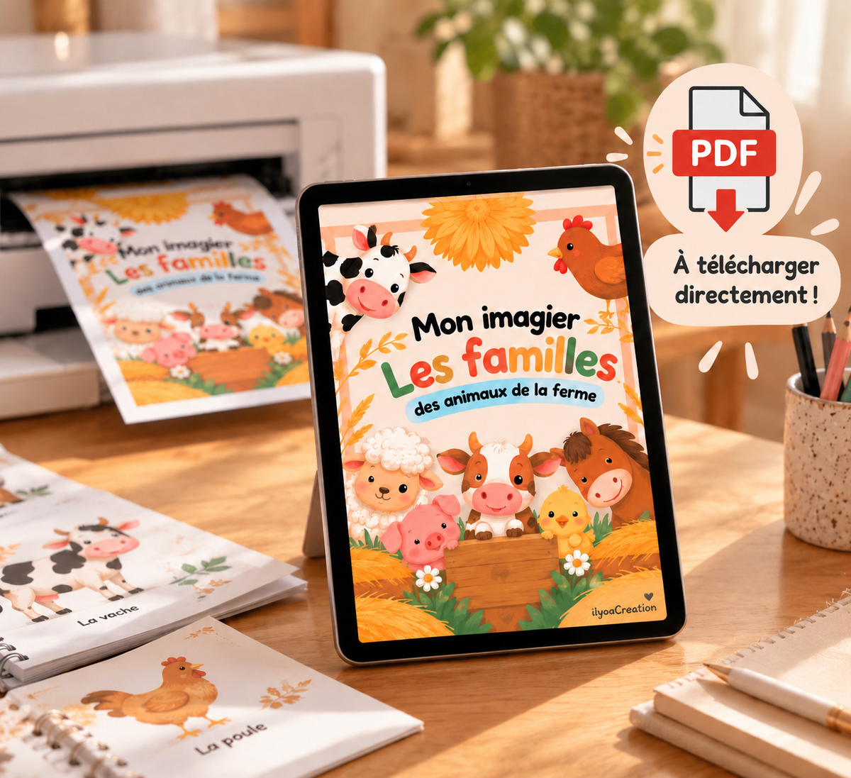 Imagier numérique PDF sur tablette avec imprimante, IlyoaCréation
