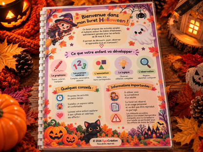 Page Bienvenue du livret Halloween IlyoaCréation dans une ambiance automnale